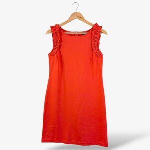 Ann Taylor Sleeveless Dress Size SP Poppy Red Orange Ruffle Trim Casual Office